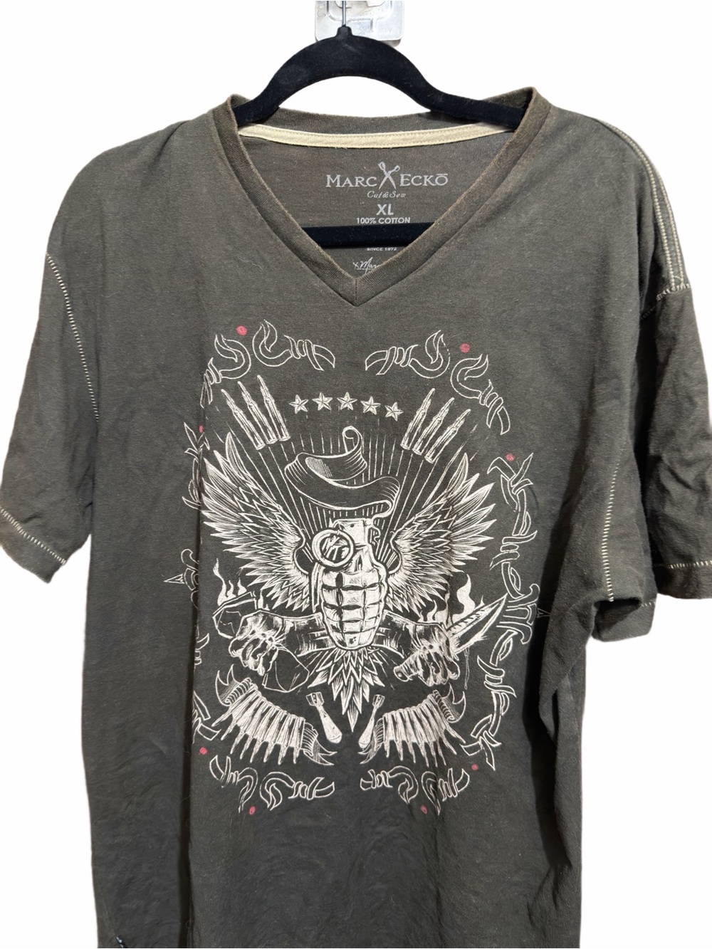Vintage Marc Ecko Cut & Sew Y2K Graphic V-Neck Tee Brown XL